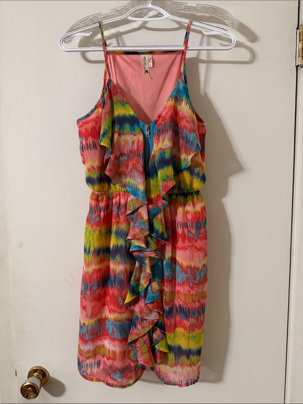Pink Owl Multi-Color Ruffle Mini Dress - Pink, Blue, Yellow, Green